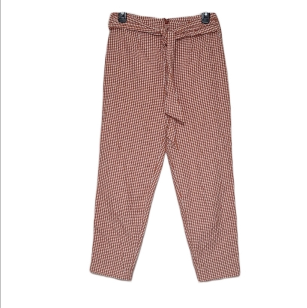 Free People West Side Tie High Rise Ankle Crop Checkered Seersucker Pants